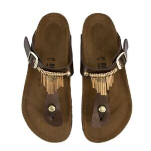 Birkenstock Gizeh Gold Metal Fringe Graceful Toffe US 4.5 EU35 Brown Birkoflor